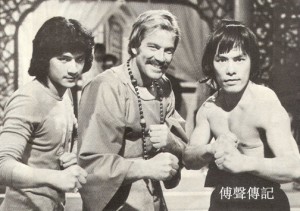 Fu Sheng on the set of "Marco Polo" with Richard Harrison and Carter Wong.