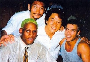 Jackie Chan visits the set of Tsui Hark's "Double Team."